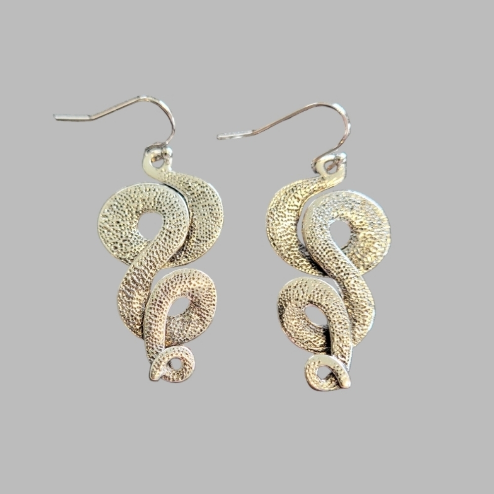 Vintage-style boho stainless steel hook earrings with snake like appearance